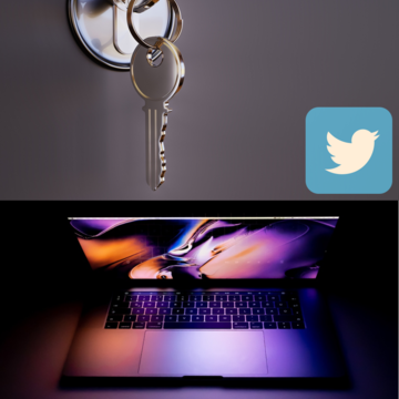 An image depicting the news story headline. The image contains a photo of a Macbook, a key in a lock and the twitter logo.